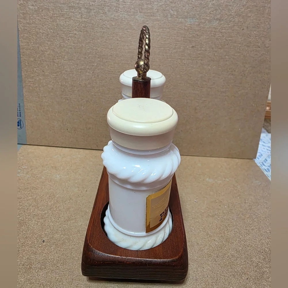 Vtg Hazel Atlas Milk Glass Salt Pepper Shakers W Stand #177